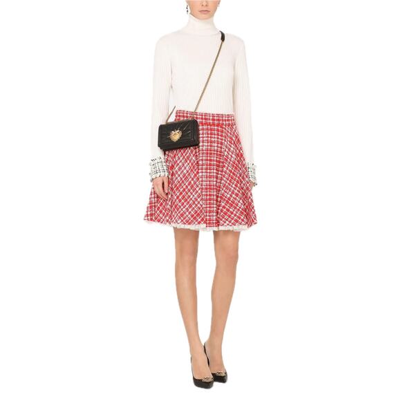 NWT Dolce & Gabbana Red White Tweed Circle Mini Skirt IT 42 US M - Picture 4 of 12
